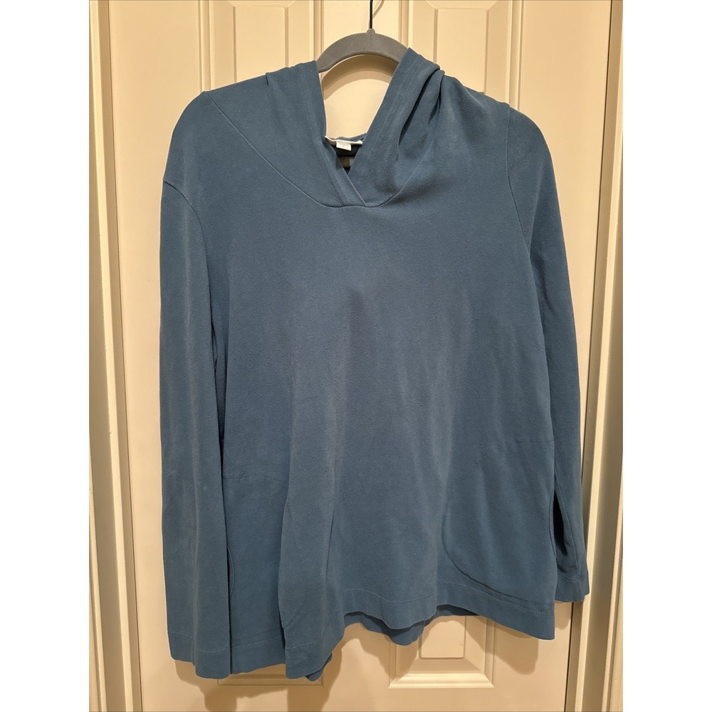 J. Jill Pure Jill‎ Cotton-Blend Textured Hoodie Tunic Large Blue